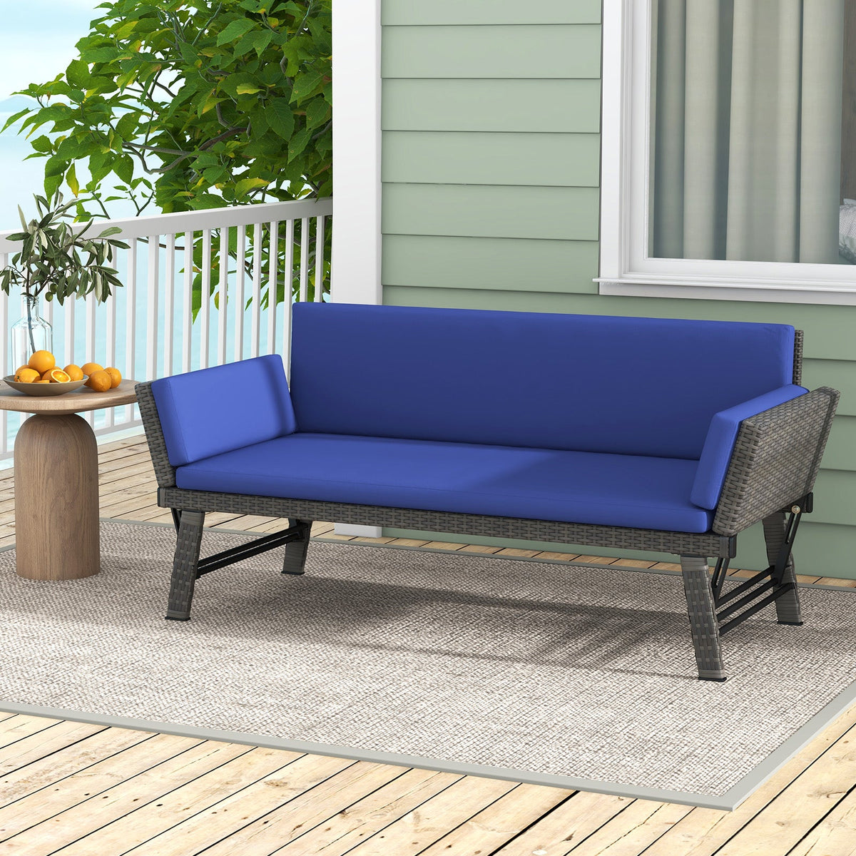 Outdoor Convertible Sofa Daybed with Adjustable Armrests for Balcony