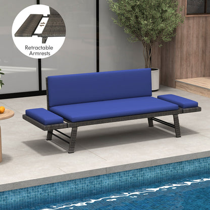 Outdoor Convertible Sofa Daybed with Adjustable Armrests for Balcony