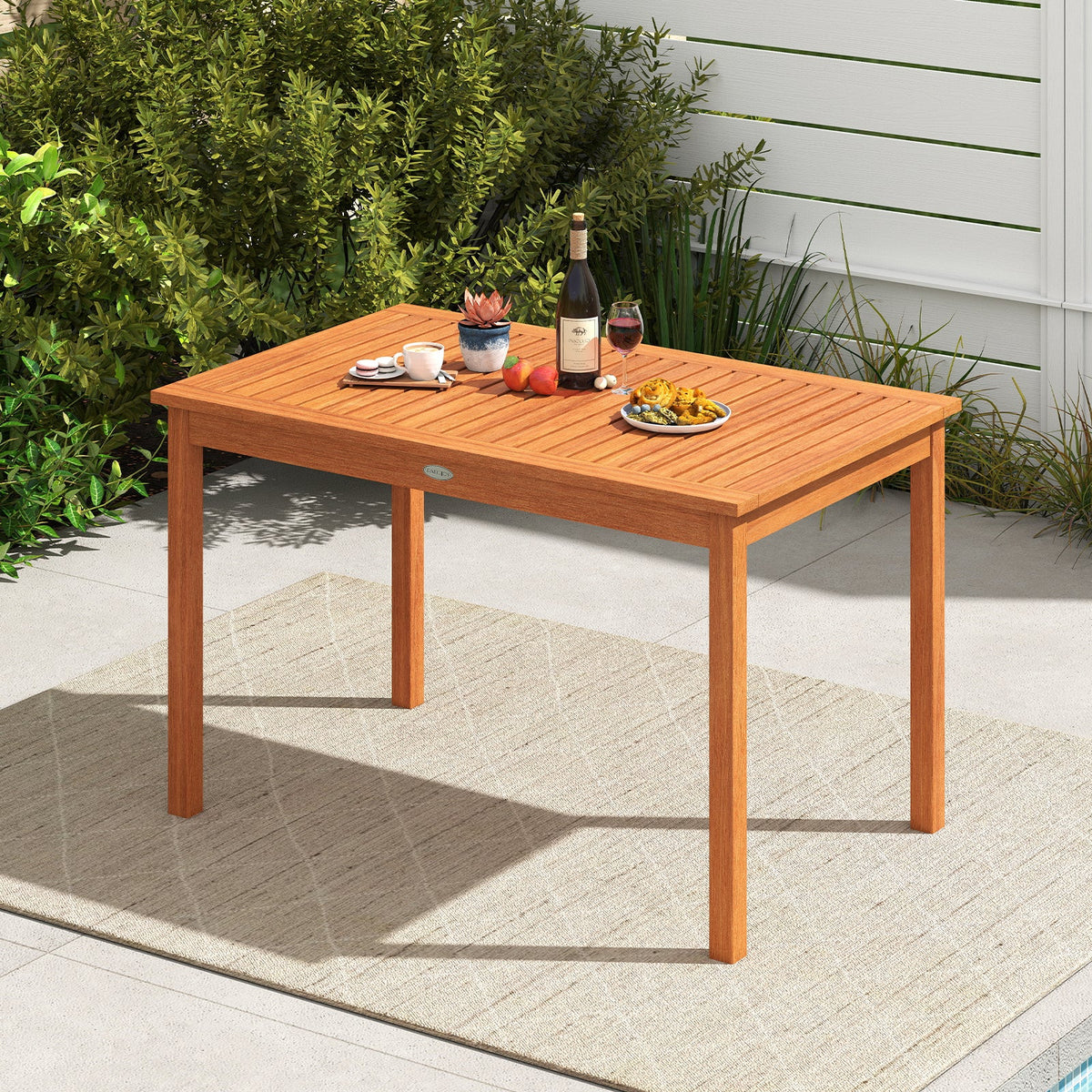 Outdoor Dining Table for 4-6 People 48 Inches Wood Rectangular Patio Table