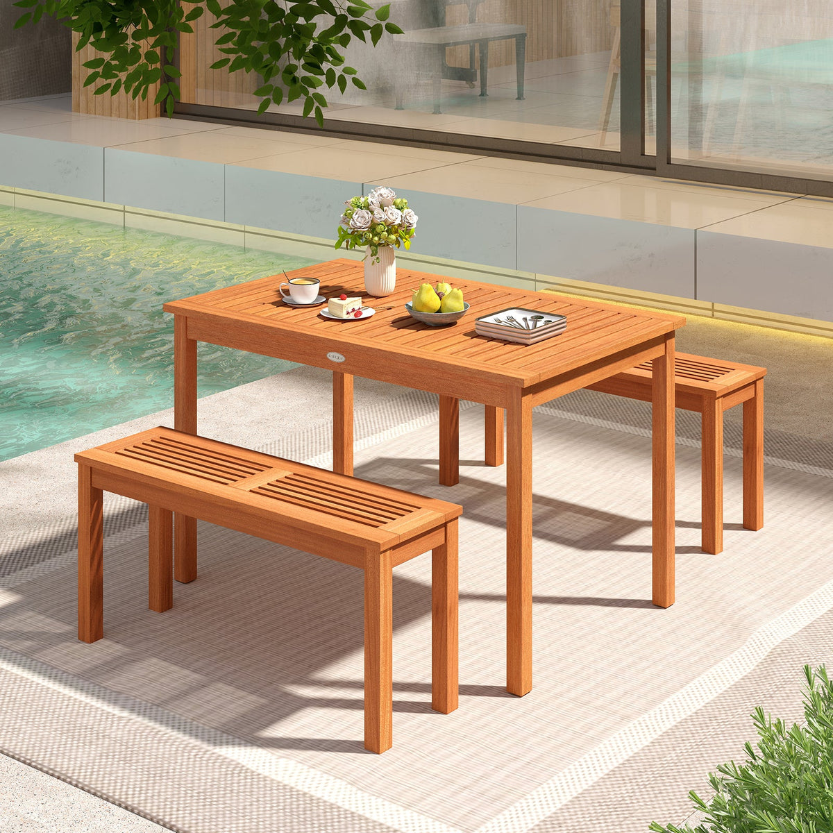 Outdoor Dining Table for 4-6 People 48 Inches Wood Rectangular Patio Table