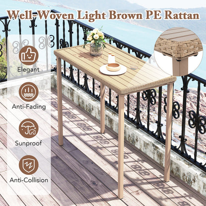 Outdoor Patio Bar Table Heavy Duty Rectangle Metal Frame-Brown