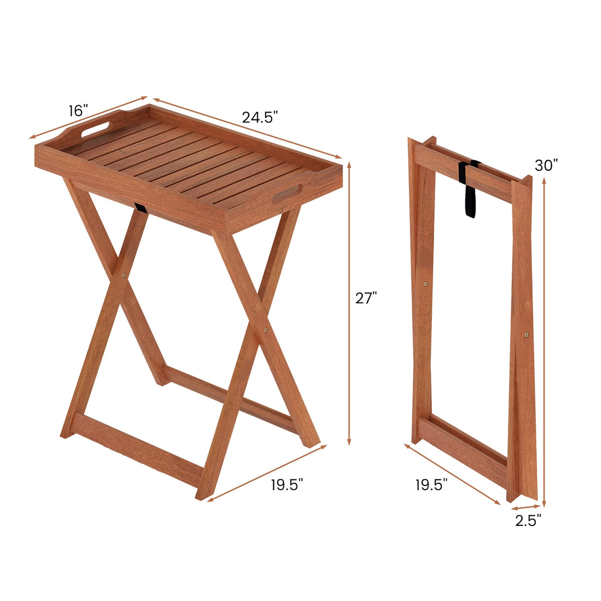 Outdoor Patio Solid Wood Tray Table with Removable Top No Assembly Required