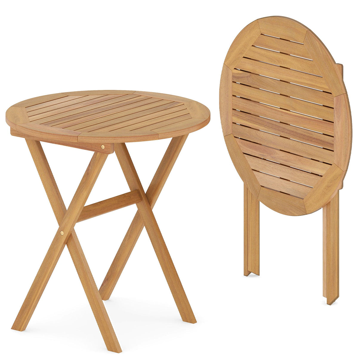 Outdoor Side Table with Slatted Tabletop and X-Shaped Structure