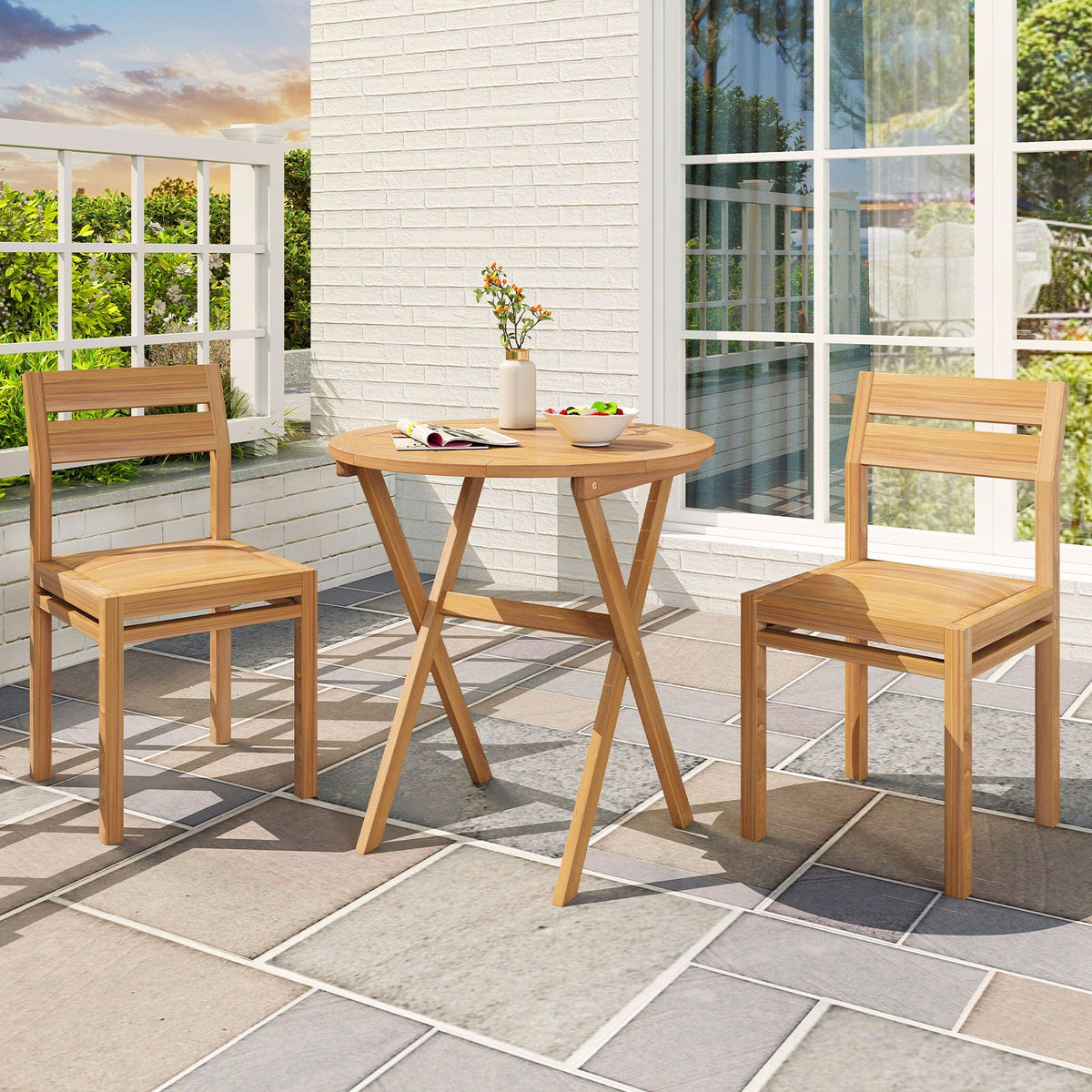 Outdoor Side Table with Slatted Tabletop and X-Shaped Structure