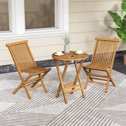 Outdoor Teak Wood Chairs Set of 2 with Slatted Seat and Backrest