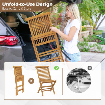 Outdoor Teak Wood Chairs Set of 2 with Slatted Seat and Backrest