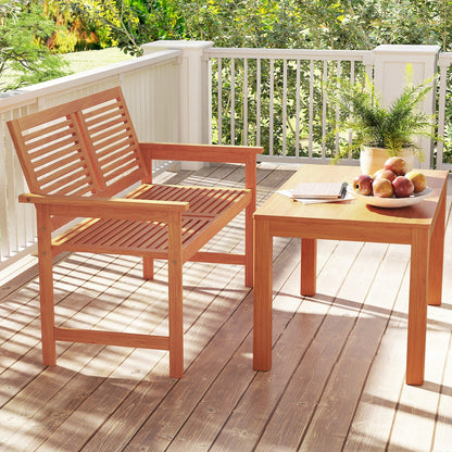 Outdoor Wooden Bench 2-Person Patio Bench with Slatted Backrest and Seat