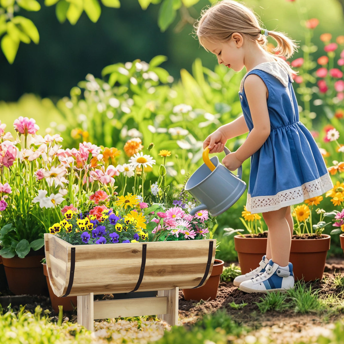 Outdoor Wooden Planter with Legs for Flower Herb Vegetable Fruit