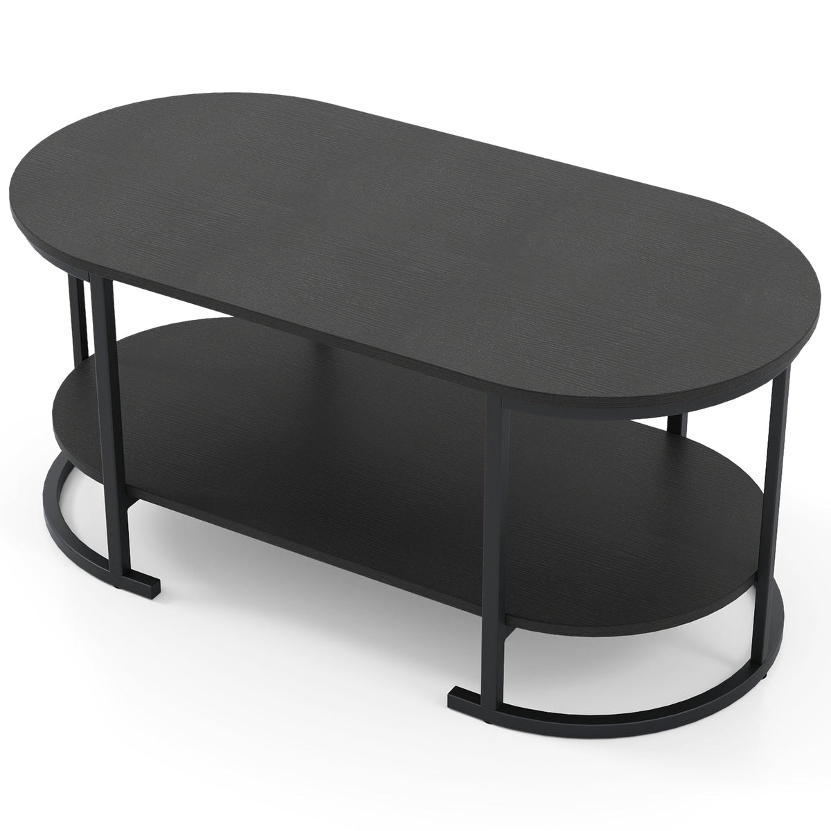 Oval Coffee Table 2-Tier Wooden Accent Table with Spacious Tabletop and Open Storage Shelf