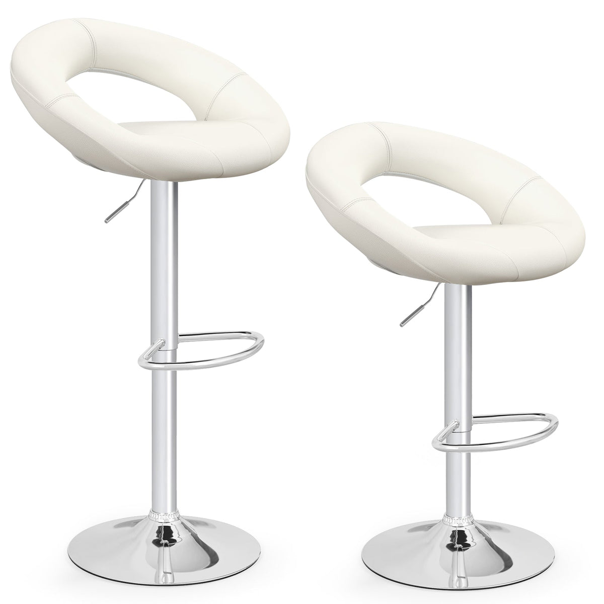 Height Adjustable Bar Stools Set of 2 with Hollow Back and Footrest