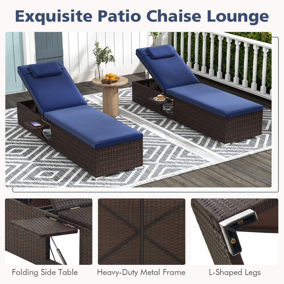 Outdoor PE RattanChaise Lounge with 6-level Backrest