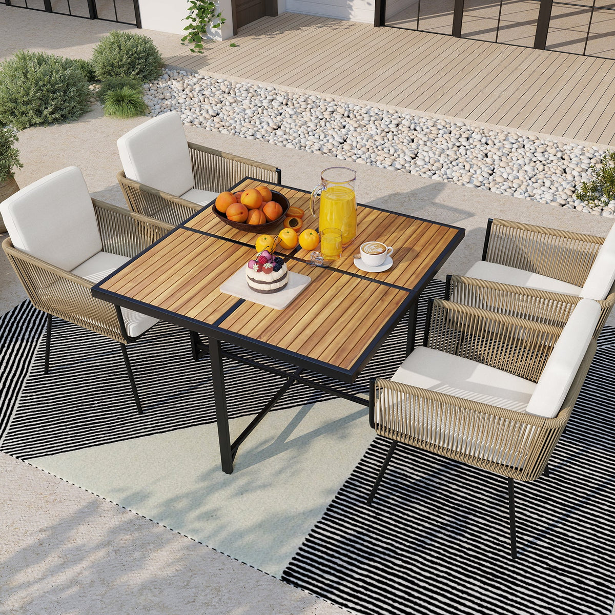 Patio Dining Chairs Set of 4 Bistro Well-Woven Rattan Chairs-White