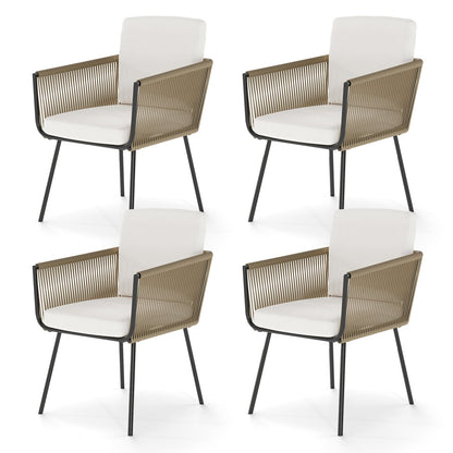 Patio Dining Chairs Set of 4 Bistro Well-Woven Rattan Chairs-White