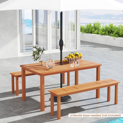 Patio Outdoor Solid Wood Dining Table with Umbrella Hole for 6