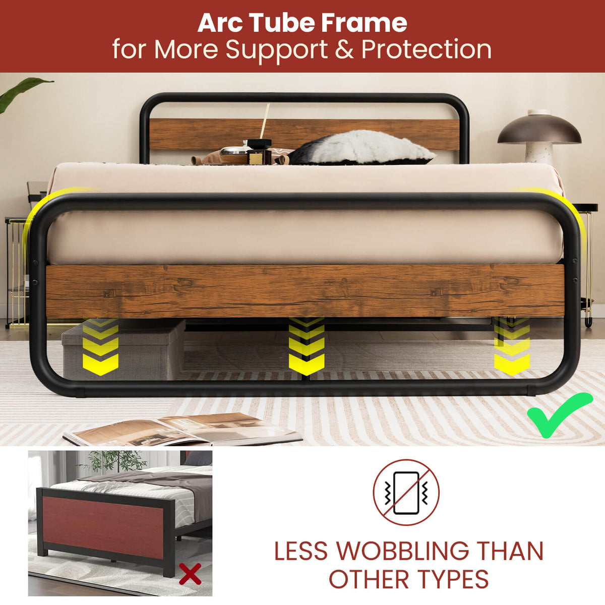 Arc Platform Bed with Headboard and Footboard-Full Size