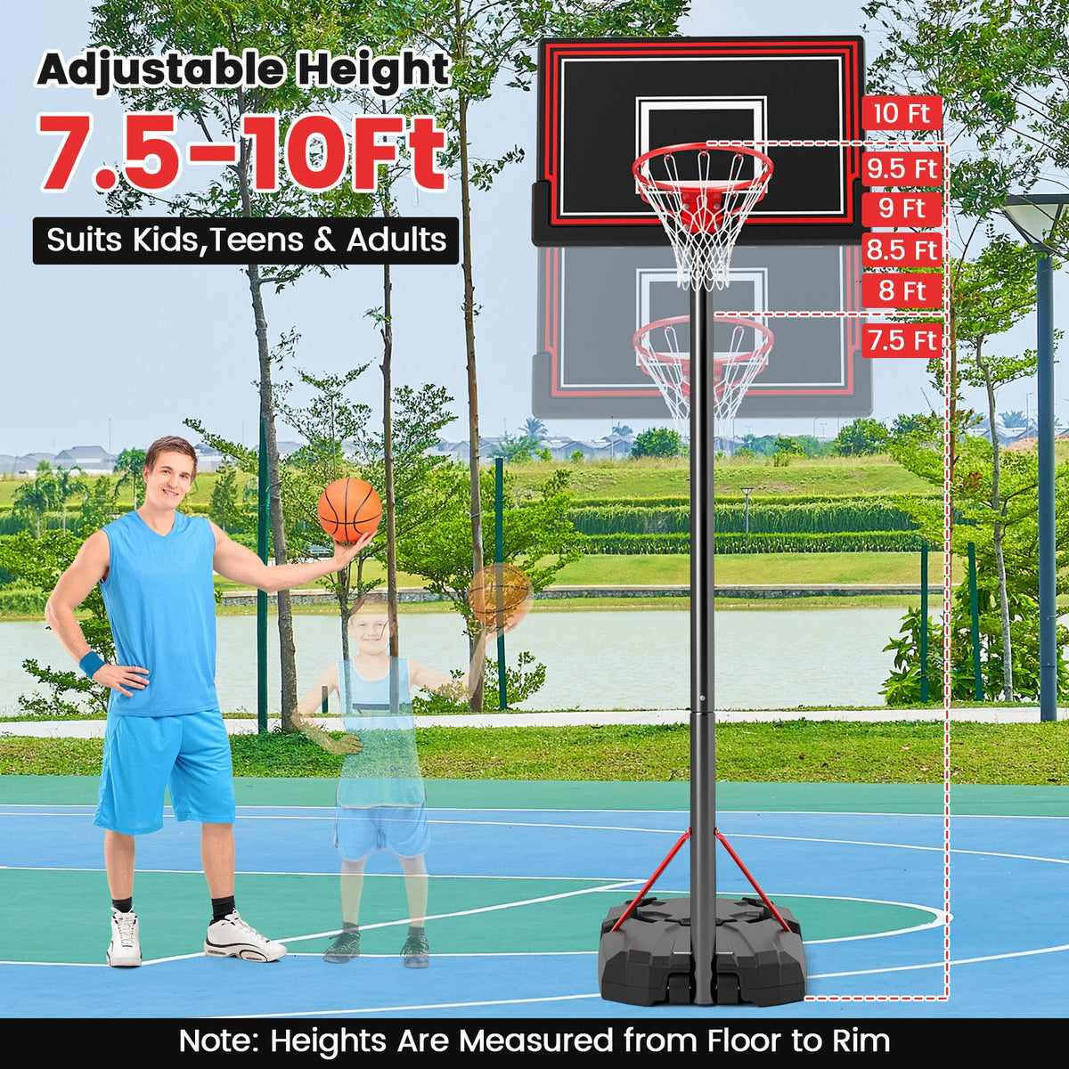 Portable Basketball Hoop with 7.5-10 FT Height Adjustable