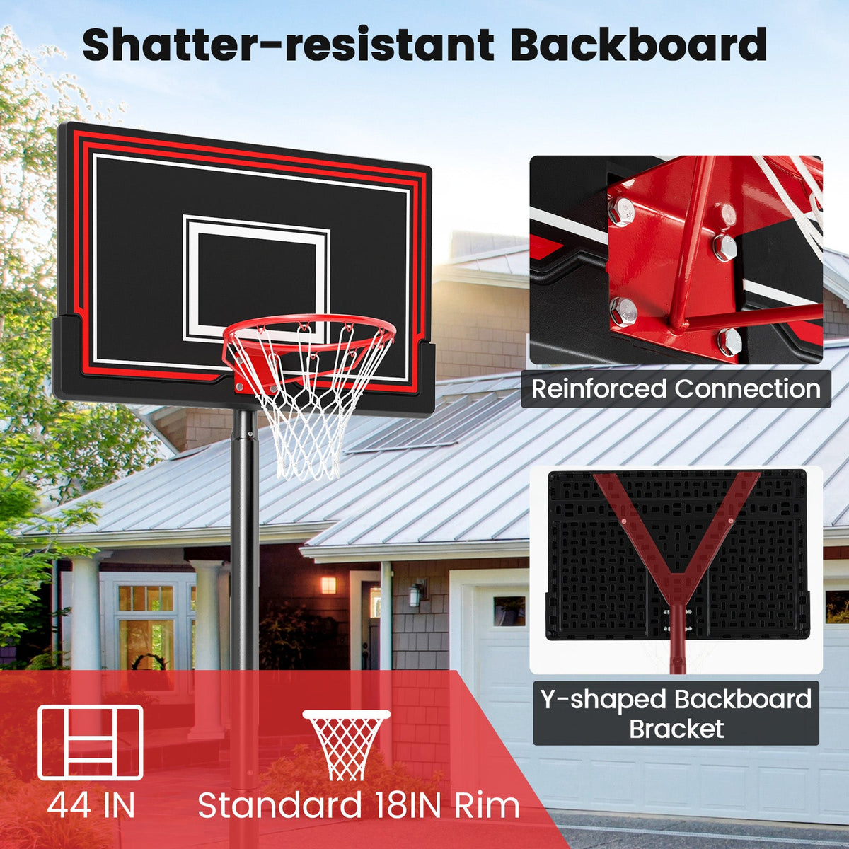 Portable Basketball Hoop with 7.5-10 FT Height Adjustable