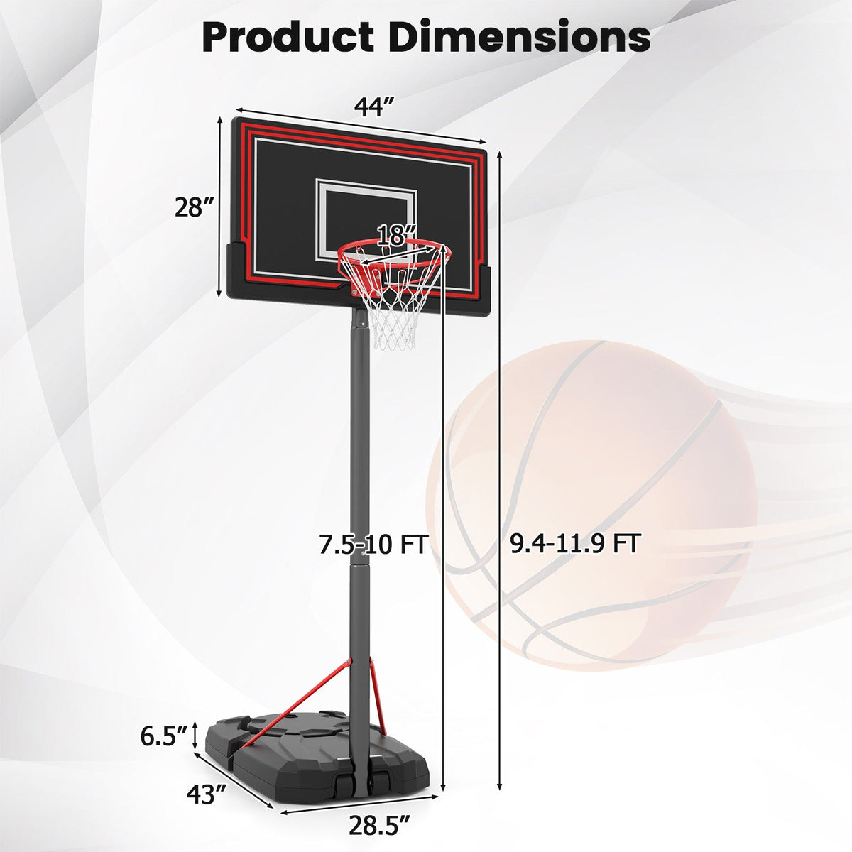 Portable Basketball Hoop with 7.5-10 FT Height Adjustable