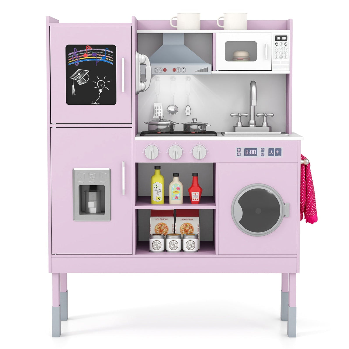 Pretend Play Kitchen Toy Kitchen Playset with Range Hood Ice Maker and Telephone