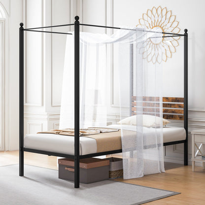Queen Size Canopy Bed Frame with Under Bed Storage