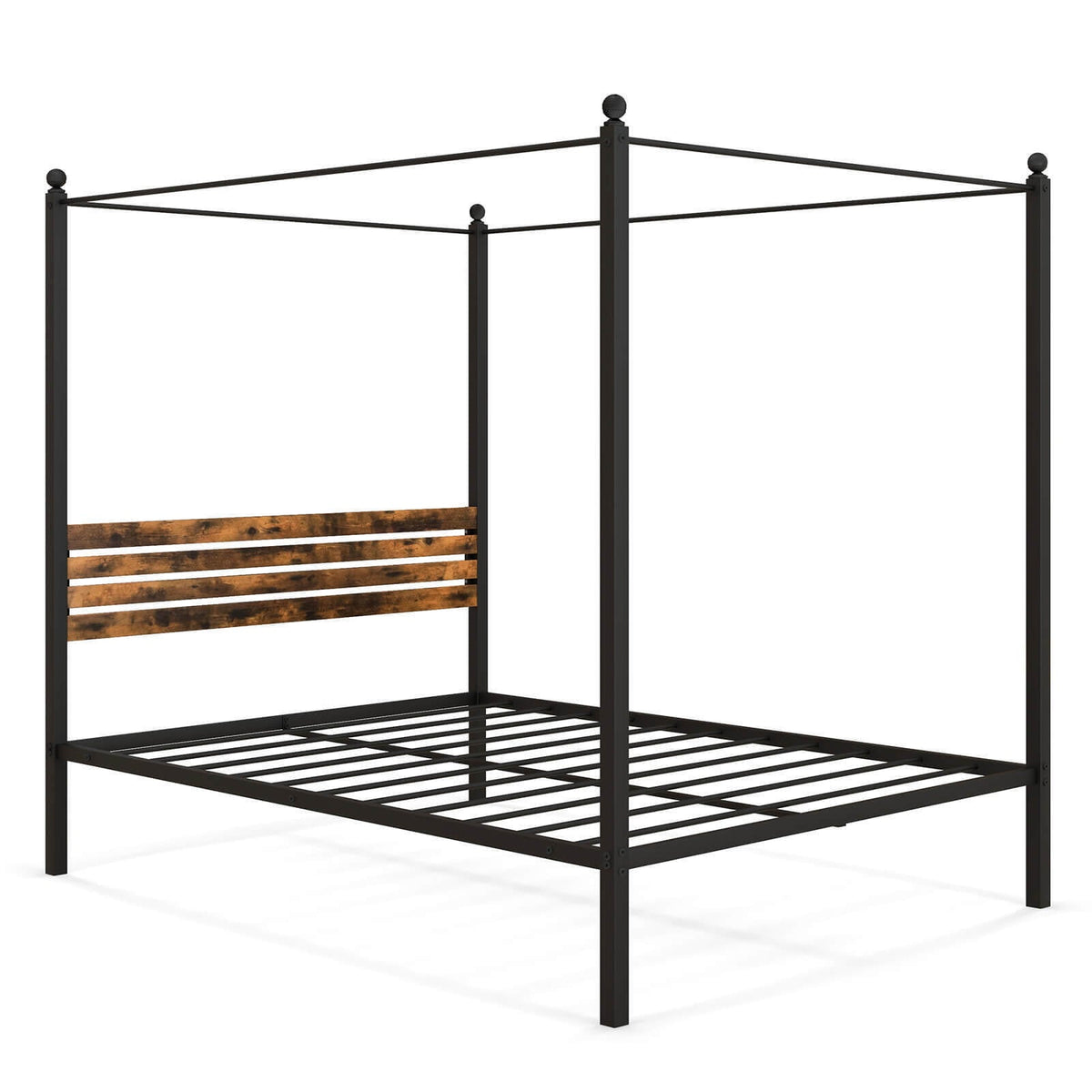 Queen Size Canopy Bed Frame with Under Bed Storage