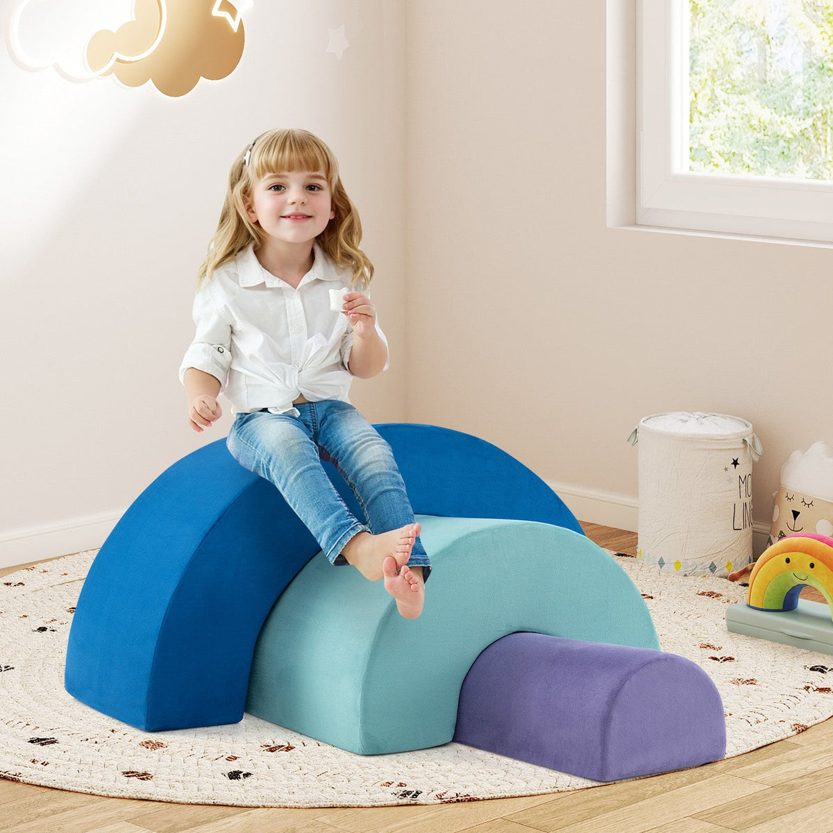 Rainbow Arc Climber Playset Foam Climbing Blocks with Machine Washable Covers-Multicolor