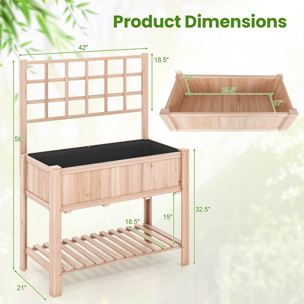 Raised Garden Bed Elevated Wooden Planter Box with Trellis