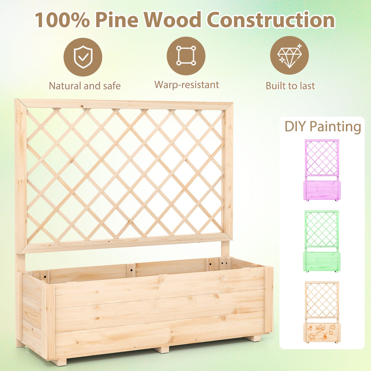 Raised Garden Bed Wooden Elevated Planter Box with Lattice Trellis-L