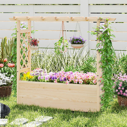 Raised Garden Bed Wooden Elevated Planter Box with Hanging Roof-L