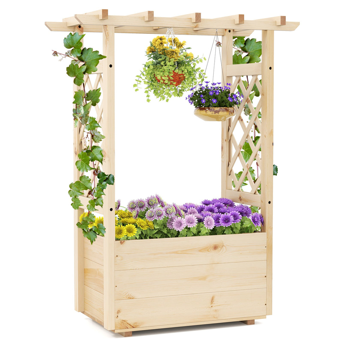 Raised Garden Bed Wooden Elevated Planter Box with Hanging Roof-S