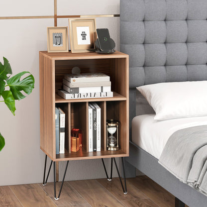 Record Player Stand with Charging Station for Living Room Bedroom-Walnut