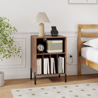 Record Player Stand with Record Storage Shelf and Charging Station