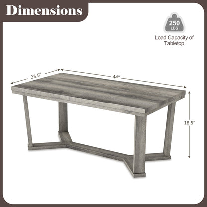 Rectangle Coffee Table Rubber Wood Base with Cross-Shaped Base-Gray