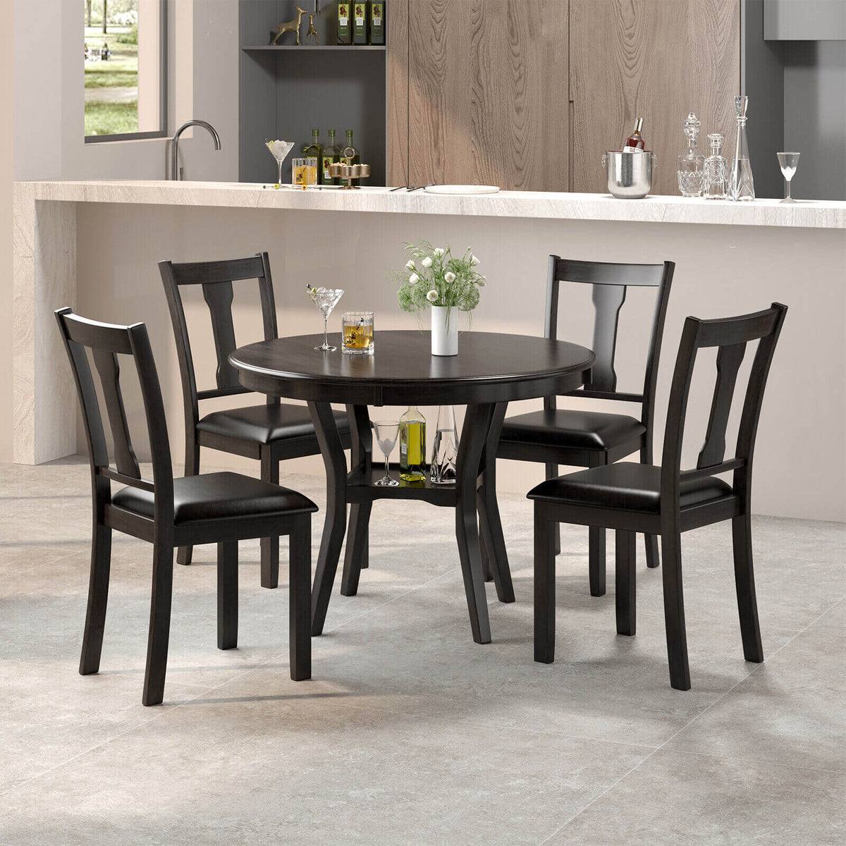 5-Piece Round Dining Table Set Wooden Kitchen Modern Table and 4 Chairs