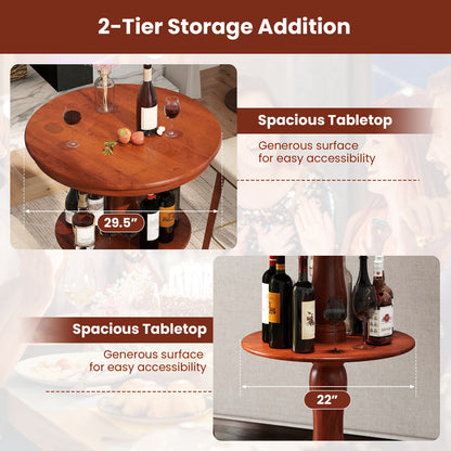 2-Tier Round High Top Bar Table with Storage Shelf and Pedestal Base-Espresso