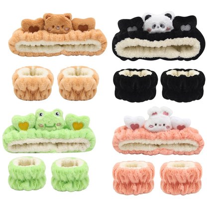 3Pcs Set Makeup Headband Wristband Set Cute Animal Face Wash Cleaning Spa Hairhand for Women