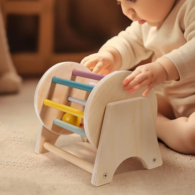 Montessori Infant Wooden Toys Coin Ball Busy Drum Baby Teaching Aid Gifts Color Shape Cognition Match Educational Sensory Toy