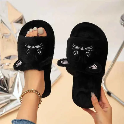 Casual Fluffy Slippers Women Home Flat Cat Cartoon Luxury