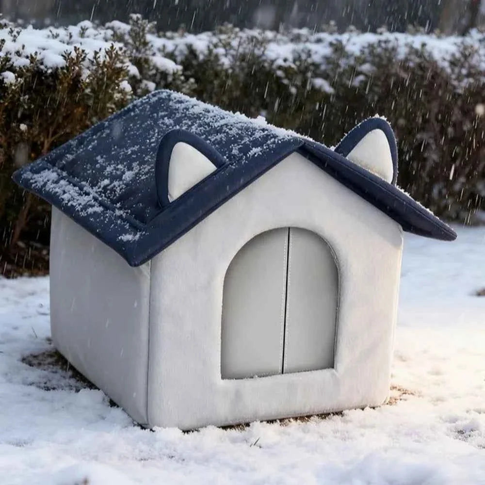 Outdoor Insulated Cat House – Windproof Waterproof Pet Shelter with Enclosed Door & Moisture-Proof Base, Grey (S–L)