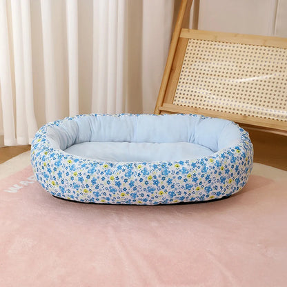Kawaii Bolster Sofa Bed for Cats & Dogs – Soft Cotton All-Season Pet Nest with Raised Border (4 Colors, S–L)