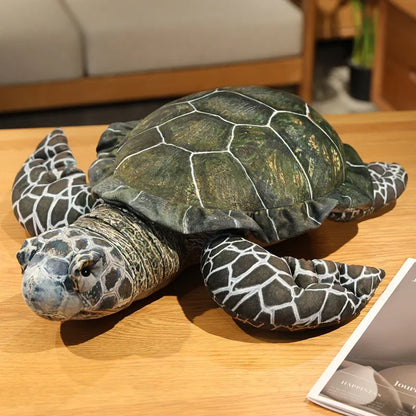 Kawaii Realistic Turtle Plush Green Stuffed Animal Shell Scutes And Blue Gray Flippers Soft Stuffed Decor Home