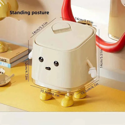 Cute Push-On Mini Trash Can Brush Compact Desktop Can