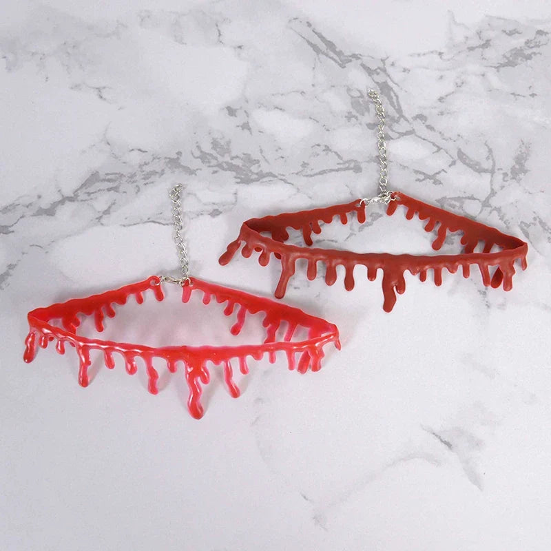 Halloween Decoration Bloody Necklace Horror Dripping Blood Collar Necklace Fake Blood Vampire Clown Costume Necklace Accessories