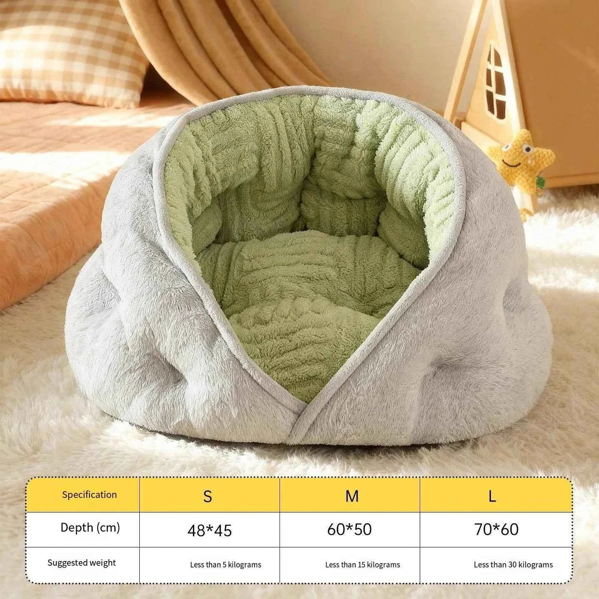 Kawaii Thickened Winter Warm Security Bed for Small Dogs & Cats – Soft Coral Fleece All-Season Kennel (White, M–XL)