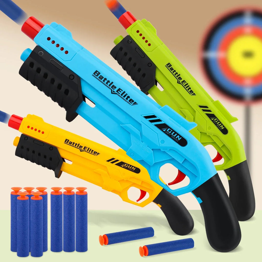 New Outdoor Kids Soft Bullet Blaster Manual Foam Dart Launcher Battle Toy Gun with Safe Ammo Multi-Color Options for Children's