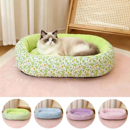 Kawaii Bolster Sofa Bed for Cats & Dogs – Soft Cotton All-Season Pet Nest with Raised Border (4 Colors, S–L)
