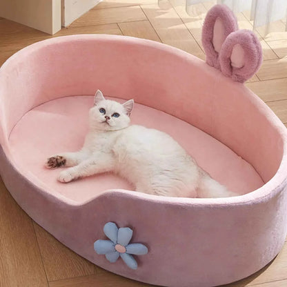 Soft Bolster Pet Bed – Washable Removable Cover, All-Season Comfort for Cats & Dogs, Pink (S–XL)
