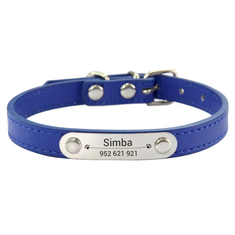 Personalized Dog Collar with Name Engraving – Anti-Lost PU Leather Collar for Dogs and Cats