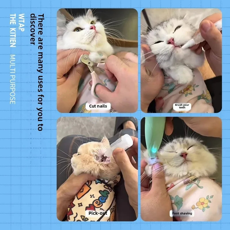 Cat Grooming Wrap - Anti-Bite, Anti-Scratch Swaddle for Medicine & Nail Clipping