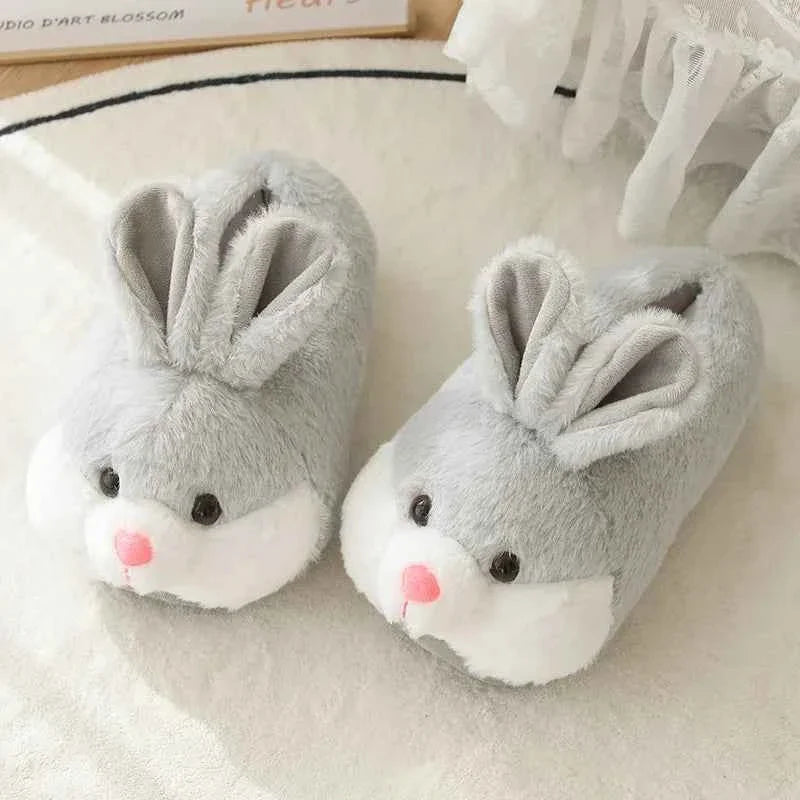 Cute Rabbit Plush Slippers for Women – Pink Warm Soft Indoor Winter House Shoes